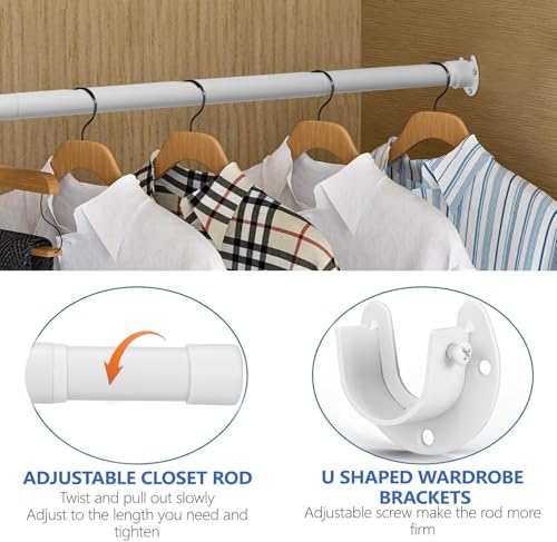 SUTINE Closet Rod, 17 to 38 Inch Closet Rods for Hanging Clothes, Heavy Duty Adjustable Closet Hanging Rod Bar White Closet Poles for Wardrobes, Closet, Bathroom, Windows,1.3 Inch Diameter - Image 3