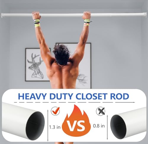 SUTINE Closet Rod, 17 to 38 Inch Closet Rods for Hanging Clothes, Heavy Duty Adjustable Closet Hanging Rod Bar White Closet Poles for Wardrobes, Closet, Bathroom, Windows,1.3 Inch Diameter - Image 2