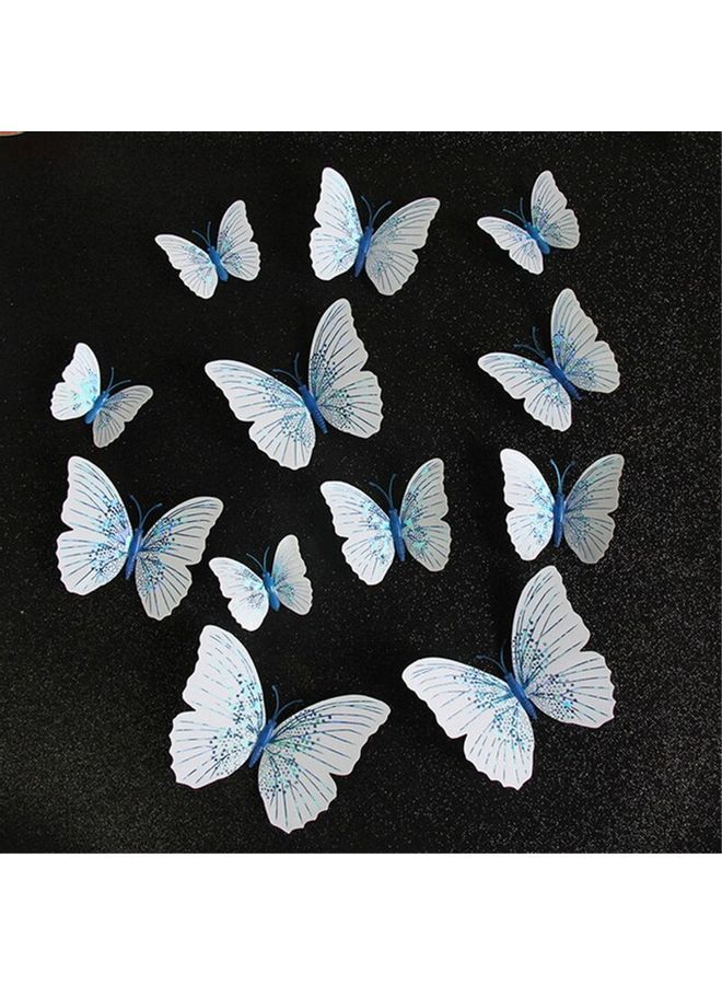 12-Piece Decorative Butterfly Style Wall Sticker Set Blue/White 60x 90cm