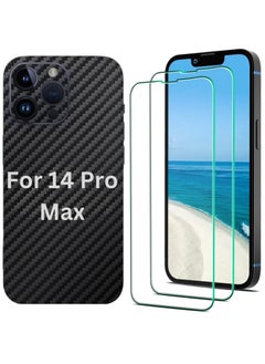 SARAOONT iPhone 14 Pro Max 1 Piece Carbon Fiber Skin Wrap and 2 Piece 10H Screen Protectors  - Image 1