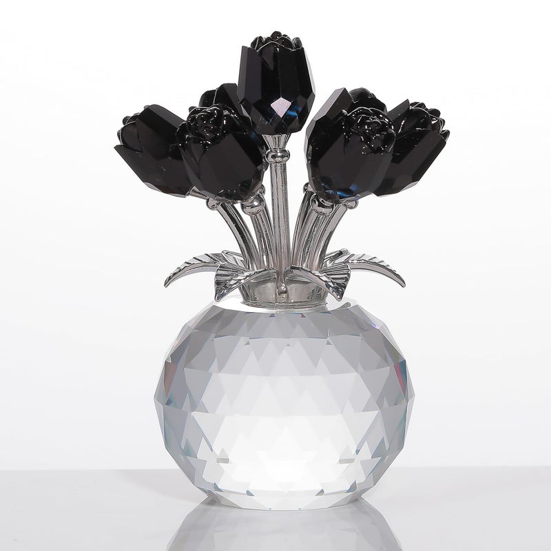 Movdyka Black Rose Flower Crystal Figurine with Vase Bouquet Flowers Gifts for Wife Girlfriend Women Fake Black Roses Halloween Gothic Decor