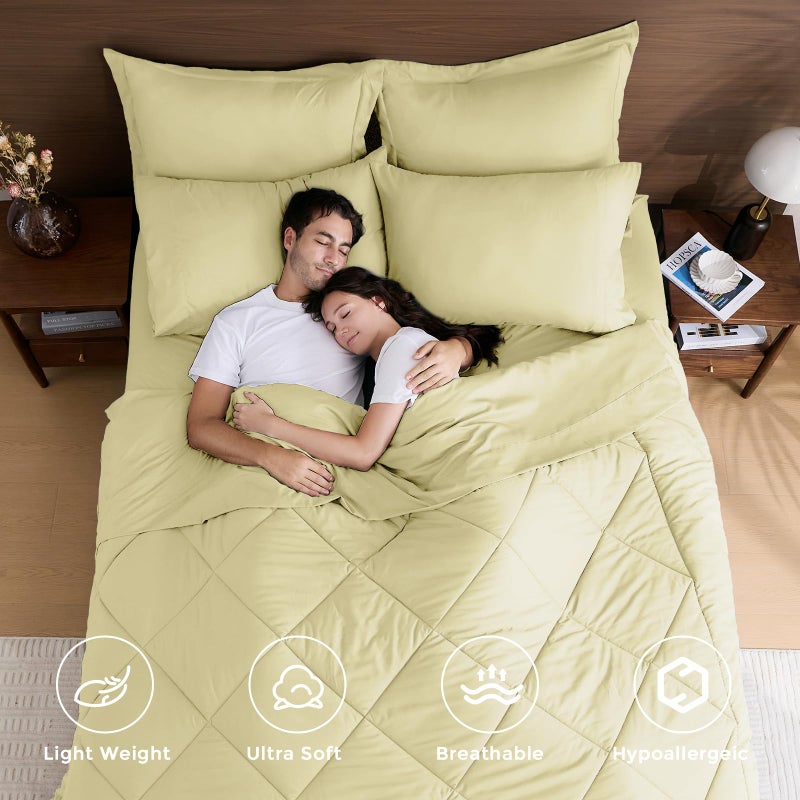 HEVUMYI Cream Yellow Queen Comforter Set - 7-Piece All Season Bed in a Bag Queen, Ultra Soft Bedding Set with Comforter, Flat Sheet, Fitted Sheet, Pillowcases, Pillow Shams - Image 2