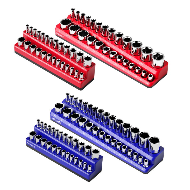 NOEAIKE Magnetic Socket Organizer 4Pack Metric SAE Holder Set 14 38 Drive Socket Trays Holds 108 Pcs Standard and Deep Size SocketsSocket not Included - Image 3