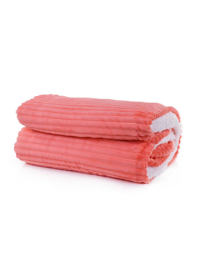 Mintra Blanket Double Sided Sherpa & Strip Flannel Coral 220x180 - Image 1