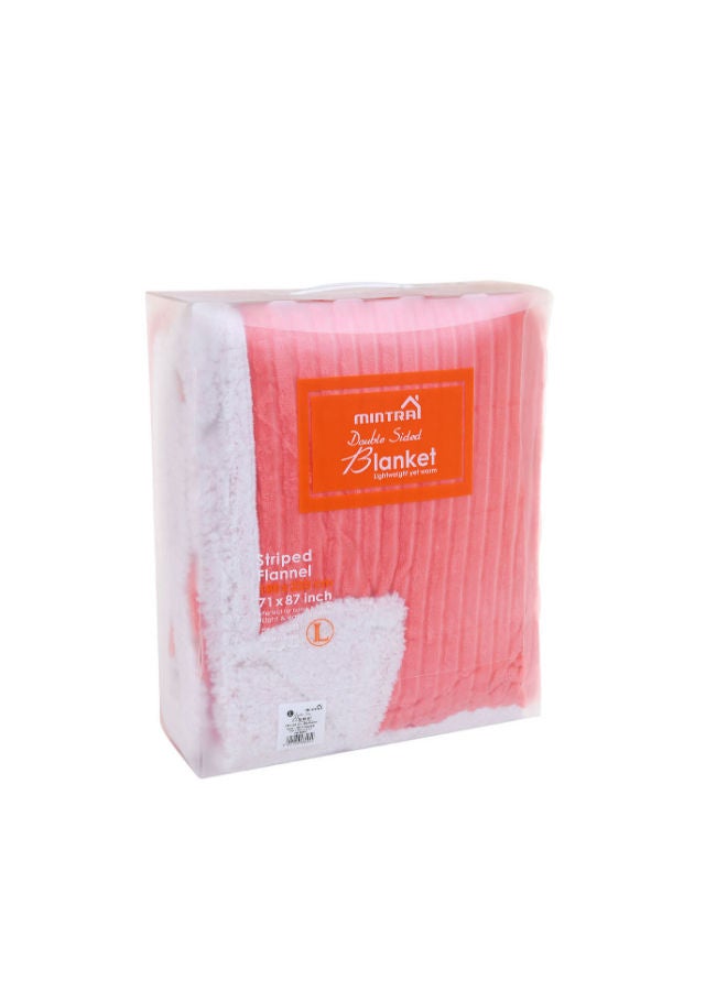 Mintra Blanket Double Sided Sherpa & Strip Flannel Coral 220x180 - Image 4