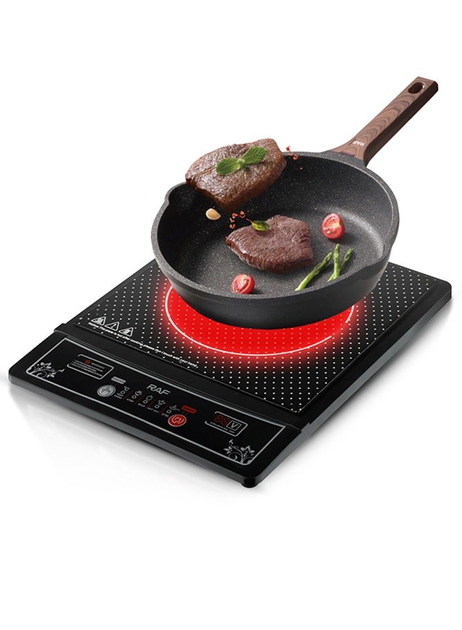 RAF Portable Induction Cooker,Electric Cooktop with Scratch-Resistant Ceramic Plate For Home Dorm Office,Pattern Cooking,Easy to Clean 2000W R.8015 Black - Image 1