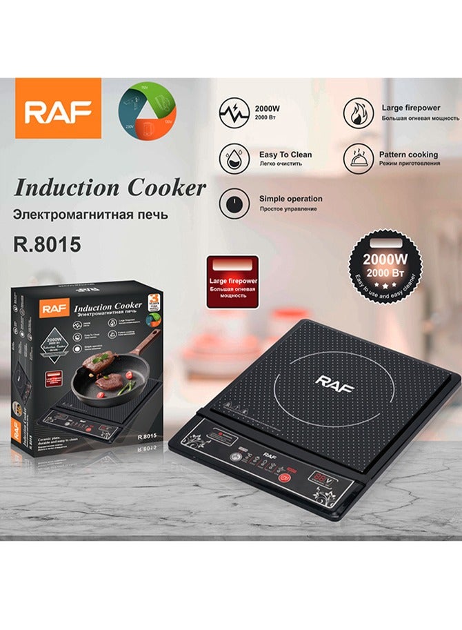 RAF Portable Induction Cooker,Electric Cooktop with Scratch-Resistant Ceramic Plate For Home Dorm Office,Pattern Cooking,Easy to Clean 2000W R.8015 Black - Image 2