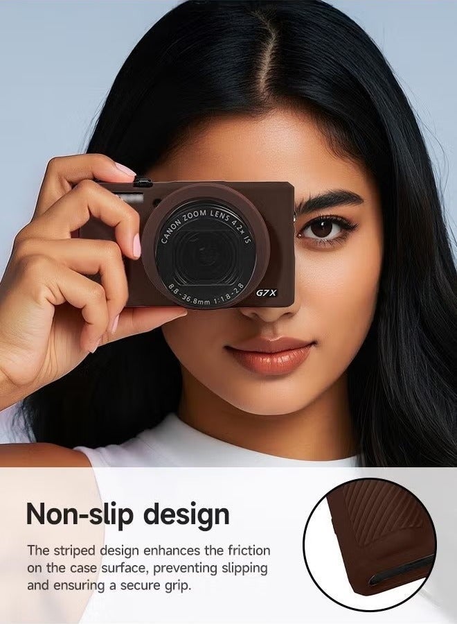 Bukela Premium Soft Silicone Protective Case with Removable Lens Cover for Canon Powershot G7X Mark III Digital Camera - Washable, Lightweight, and Stylish Protection (Brown) - Image 4