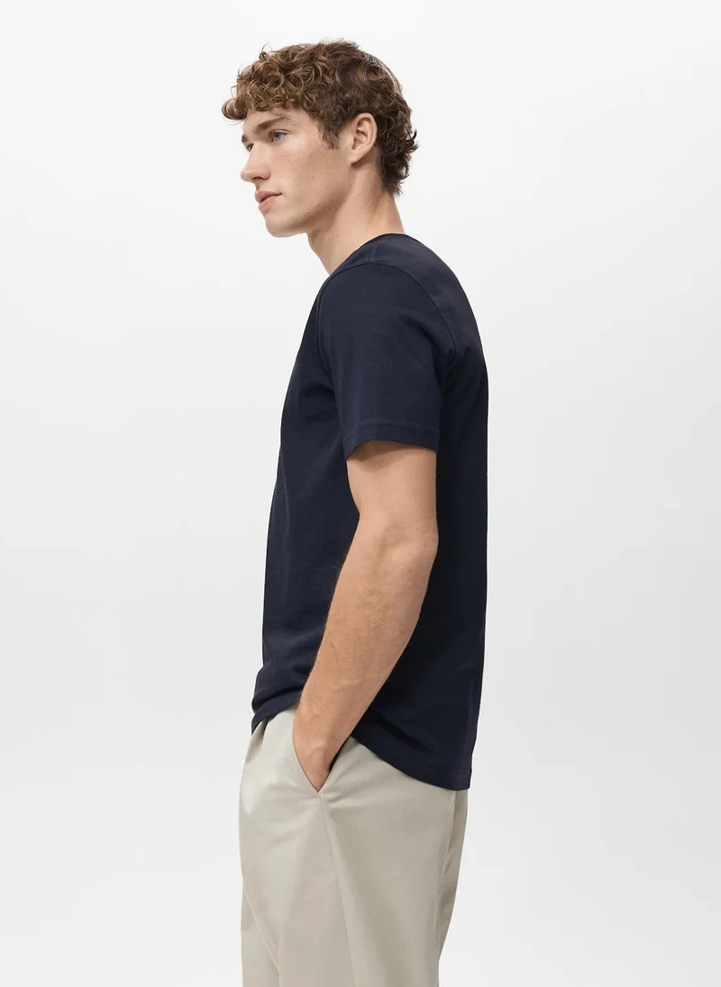 Mango Man 56-NAVY Slim Fit T-Shirt 180Gsm for Men | Best Price UAE