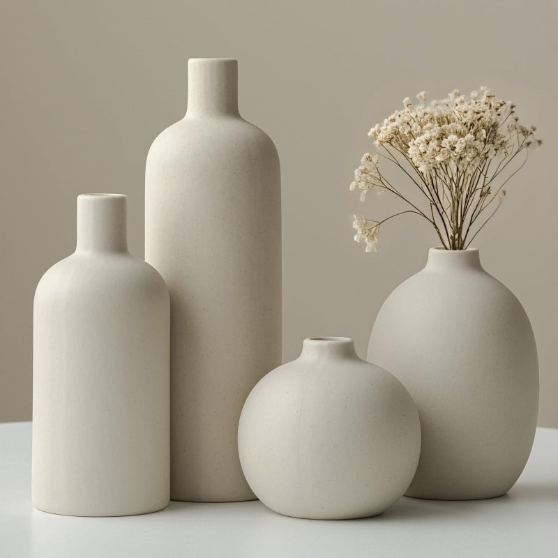 vaurcesa Modern Ceramic Vase Set, Neutral Colors, Decorative Vases for Home Decor, 4 Piece Collection (Beige) - Image 1
