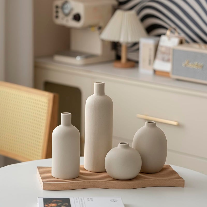 vaurcesa Modern Ceramic Vase Set, Neutral Colors, Decorative Vases for Home Decor, 4 Piece Collection (Beige) - Image 3