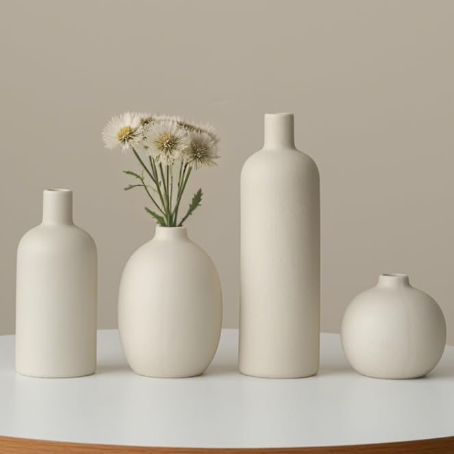 vaurcesa Modern Ceramic Vase Set, Neutral Colors, Decorative Vases for Home Decor, 4 Piece Collection (Beige) - Image 4