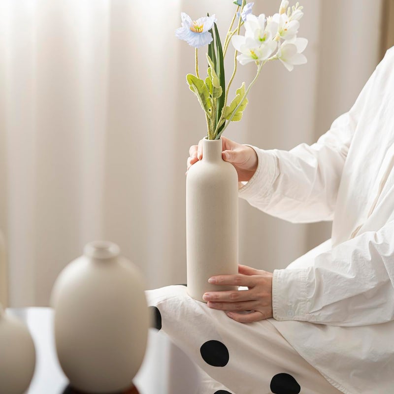 vaurcesa Modern Ceramic Vase Set, Neutral Colors, Decorative Vases for Home Decor, 4 Piece Collection (Beige) - Image 5