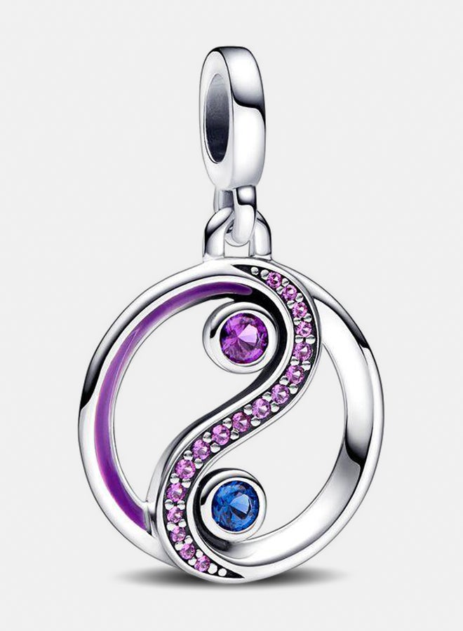 PANDORA Ying And Yang Sterling Silver Medallion with Stellar Blue And Royal Purple Crystal And Purple Enamel