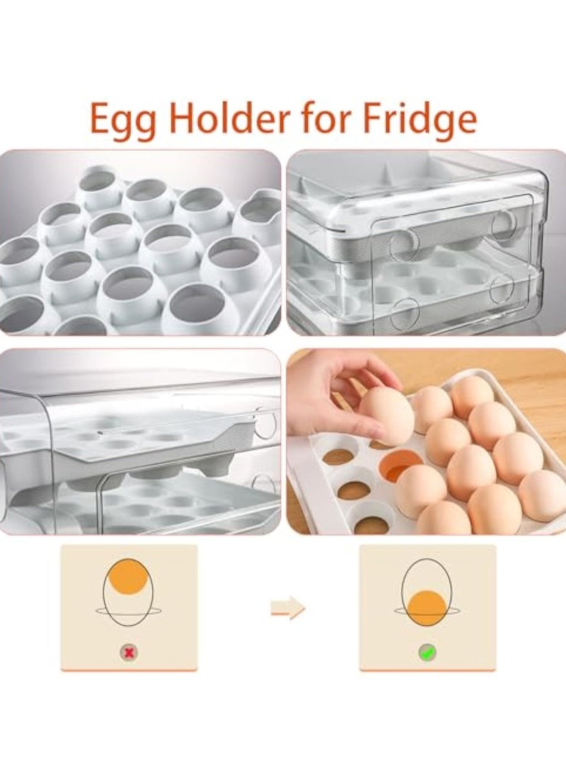 Double Drawer Storage Box, Stackable Egg Storage Tray, Shockproof and Drop-Proof Food Storage Container, 32 Capacity, Suitable for Refrigerator, Cabinet and Shelf, Kitchen Storage and Storage Reusable Box, White - Image 3