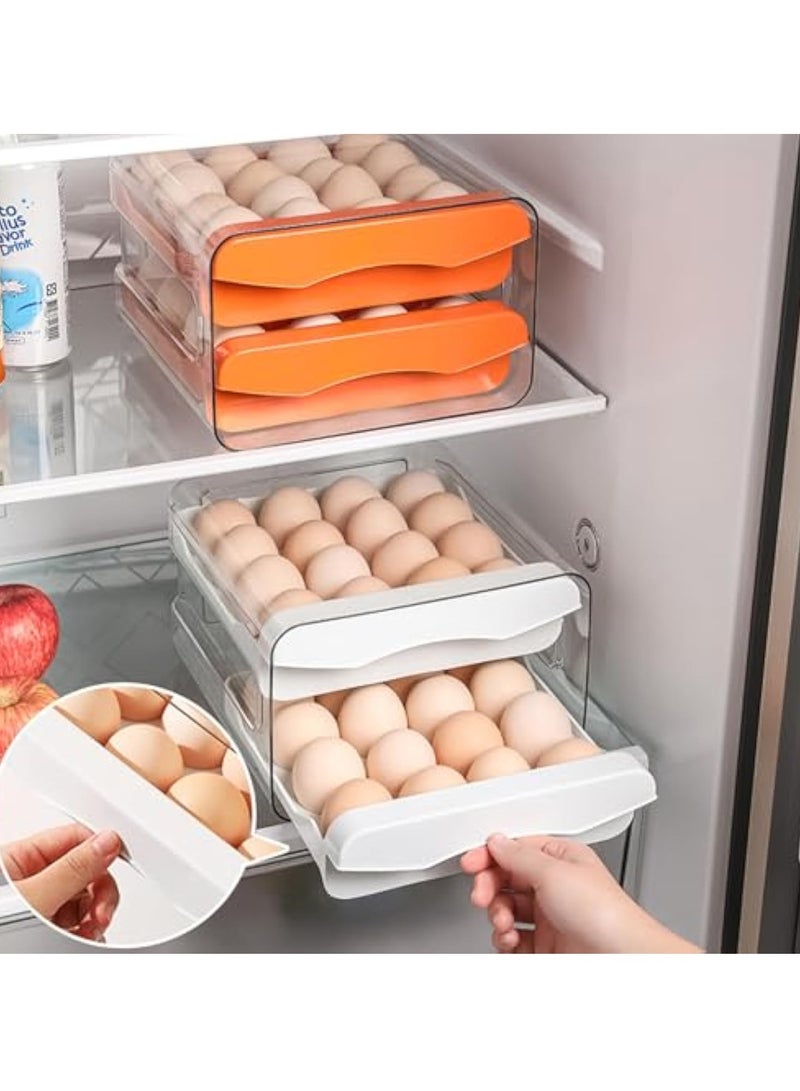Double Drawer Storage Box, Stackable Egg Storage Tray, Shockproof and Drop-Proof Food Storage Container, 32 Capacity, Suitable for Refrigerator, Cabinet and Shelf, Kitchen Storage and Storage Reusable Box, White - Image 2
