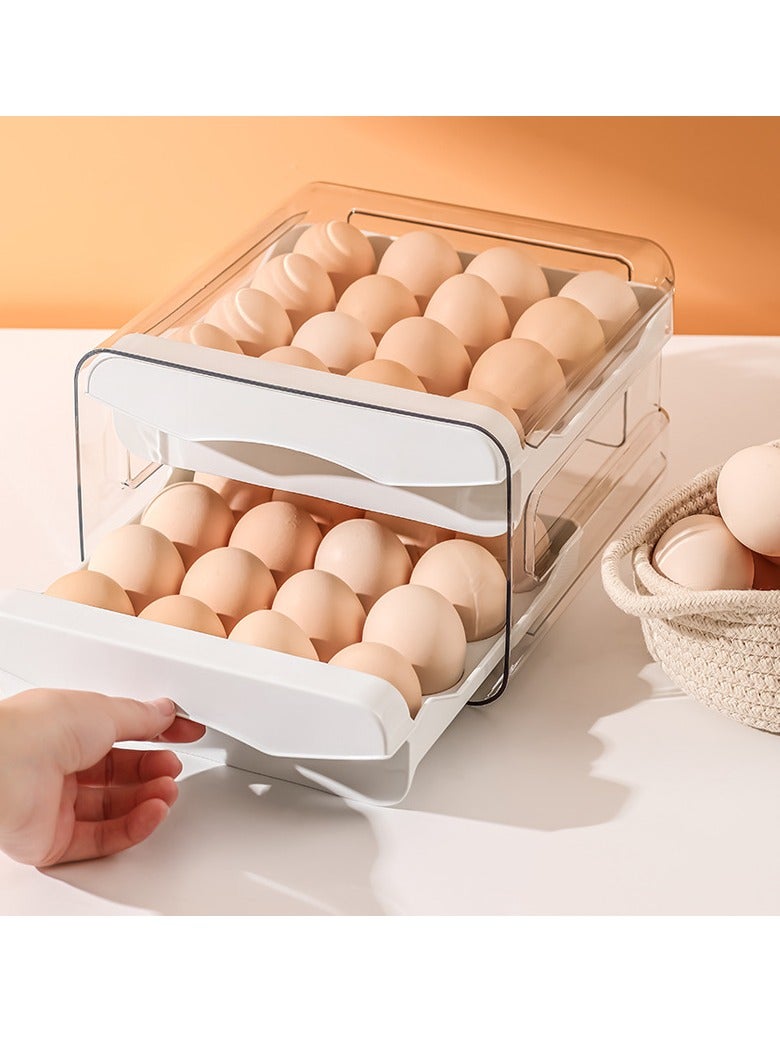 Double Drawer Storage Box, Stackable Egg Storage Tray, Shockproof and Drop-Proof Food Storage Container, 32 Capacity, Suitable for Refrigerator, Cabinet and Shelf, Kitchen Storage and Storage Reusable Box, White - Image 1