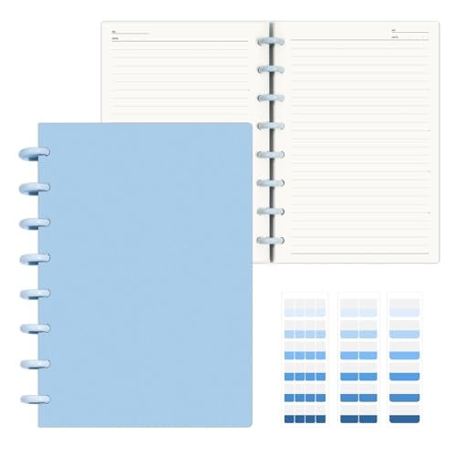 MOSA BEAR Discbound Notebook, 8-Disc Disbound Planner with Removable Pages, 180 Pages Spiral Notebook, Poly Cover Discbound Planner for Work, Travel, Note Taking(With Index Sticker),Blue,A5 - Image 1