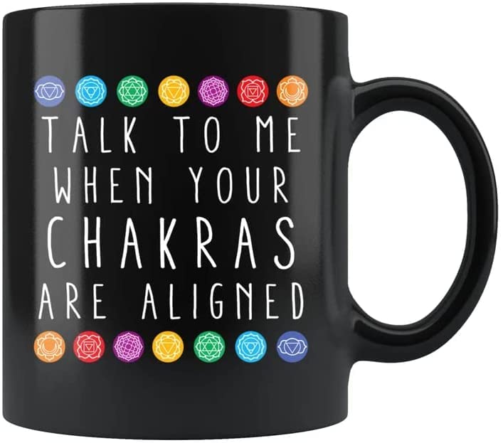 VIGAT Yoga Mug Chakra Mug Meditation Mug Reiki Mug Mugs for Women Gift for Yogi Chakra Mug Spiritual Gifts Spiritual Gift Yoga Gift 11oz 15oz Black Ceramic Coffee Mug I Customize Black Ceramic