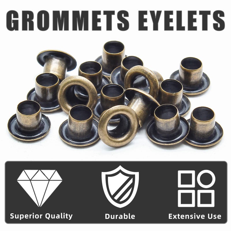 Litoexpe 1/8 Inch (3mm) ID Grommets Eyelets, 200 Pieces Metal Grommet Kit Hole Self Backing Eyelet for Repairing Canvas, Clothes, Leather (Brass) - Image 4