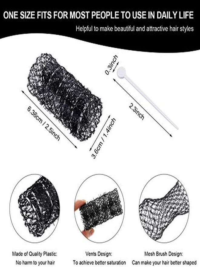 WILLBOND 20 Pieces Hair Styling Brush Roller Hair Curler Roller Hair Mesh Roller And 20 Pieces Plastic Roller Picks For Women Girls Hair Styling (2.5 X 1.4 Inch,Black) - Image 2