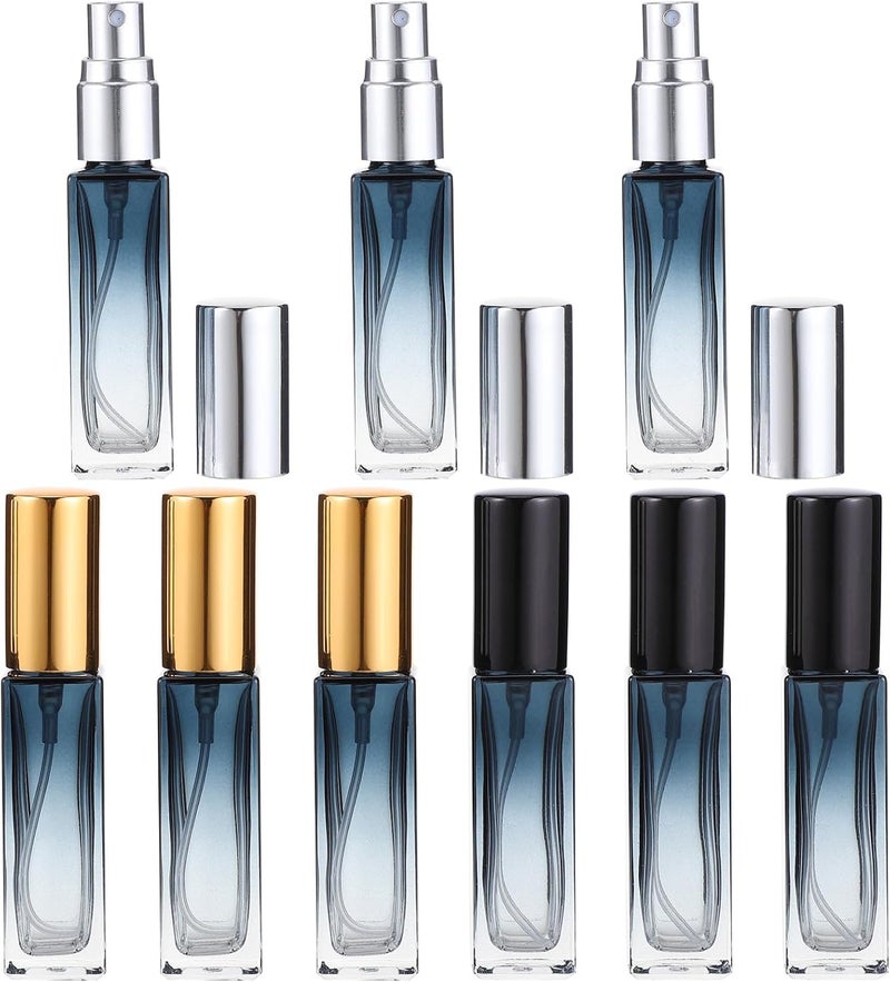 VICASKY 9pcs 10ml Glass Perfume Sprayer Bottles Refillable Travel Spray Bottle Set Gold, Silver, and Black for Women and Men - Image 1