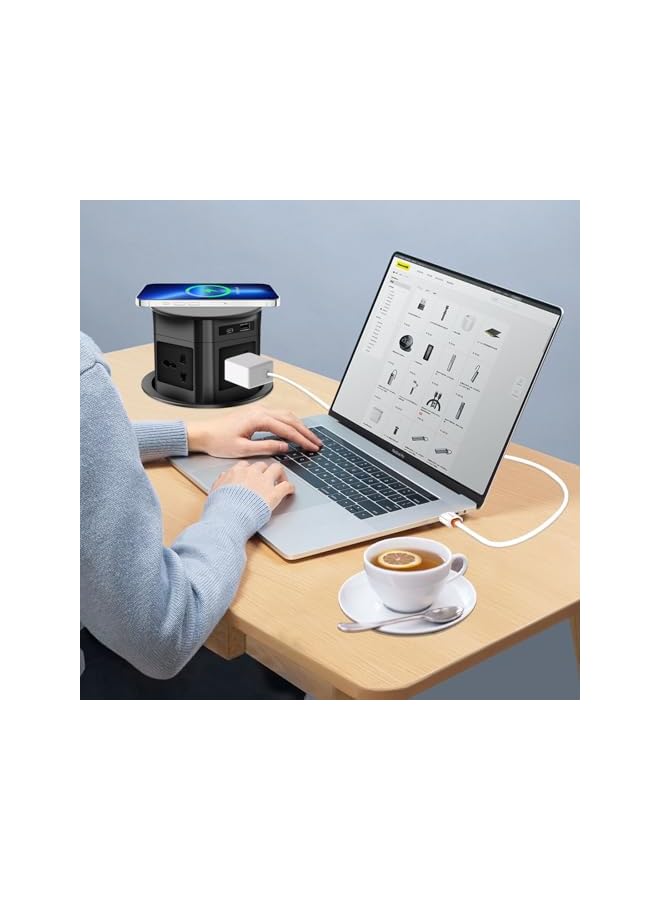 The Bros Pop Up Outlet 15W Wireless Charger, With 4 Outlets power 15A USB A/C 20W Super charging, 3.86 inch Desk Hole Pop Up Power Outlet for Kitchen Countertop,Office Conference Table (Black - Universal) - Image 4