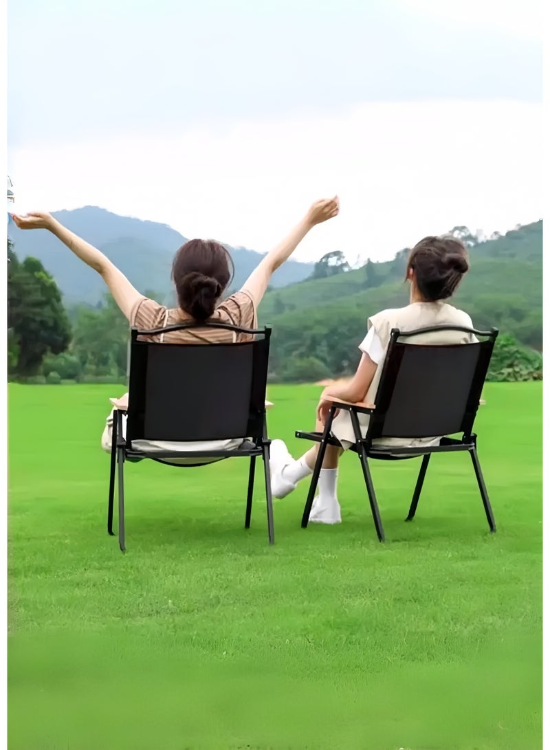 متجر الفرح كراسي تخييم قابلة للطي، كرسي شاطئ خارجي محمول قابل للطي، كراسي تخييم قياسية بإطار معدني ودرابزين خشبي للتخييم والحفلات وصيد الأسماك والشاطئ والمروج والفناء، لون أسود - Image 5