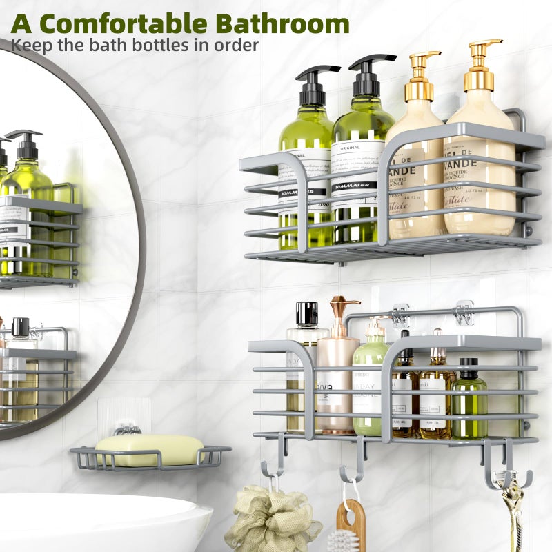 Yougai Shower Caddy 3 Pack  Adhesive Shower Shelf Organizer Rack  Rustproof Stainless Steel Bathroom Organizers and Storage  Large Capacity Wall Mounted No Drilling Bathroom Accessories - Image 2