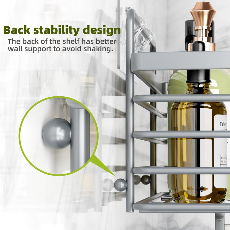 Yougai Shower Caddy 3 Pack  Adhesive Shower Shelf Organizer Rack  Rustproof Stainless Steel Bathroom Organizers and Storage  Large Capacity Wall Mounted No Drilling Bathroom Accessories - Image 4