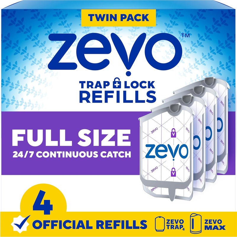 ZEVO Flying Insect Trap Refill - for The MAX & Standard Indoor Fly Trap - Catch Gnats, House & Fruit Flies - Easy to Use - Mess-Free Disposal (4 Refill Cartridges) - Image 1