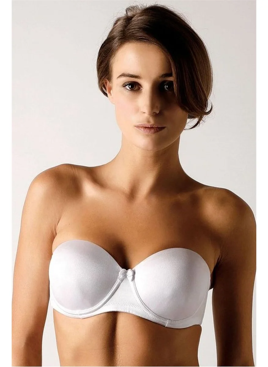 Magic Form 4063 Women's White Rib Supported Thin Sponge Minimizer Strapless Strapless Bra