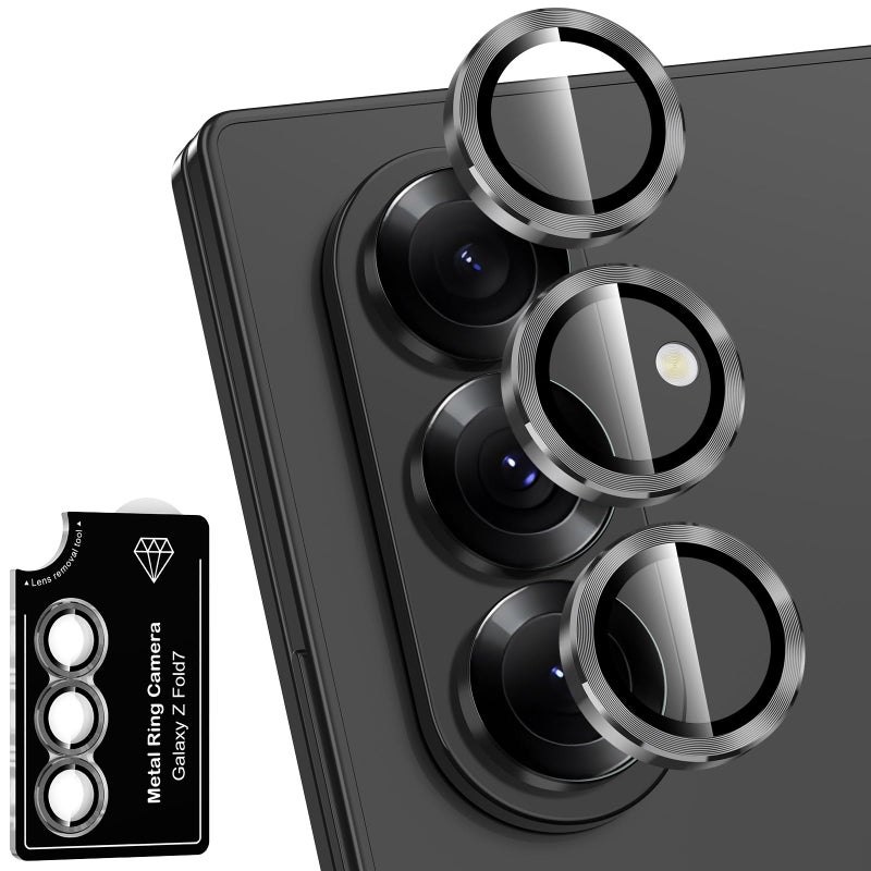 Avocase for Samsung Galaxy Z Fold 7 Camera Lens Protector, Individual Metal Ring Tempered Glass Lens Cover, [Strong Adsorption] Scratch Resistant Ultra-Thin HD Clear Lens Cover, 1 Set-Black - Image 1