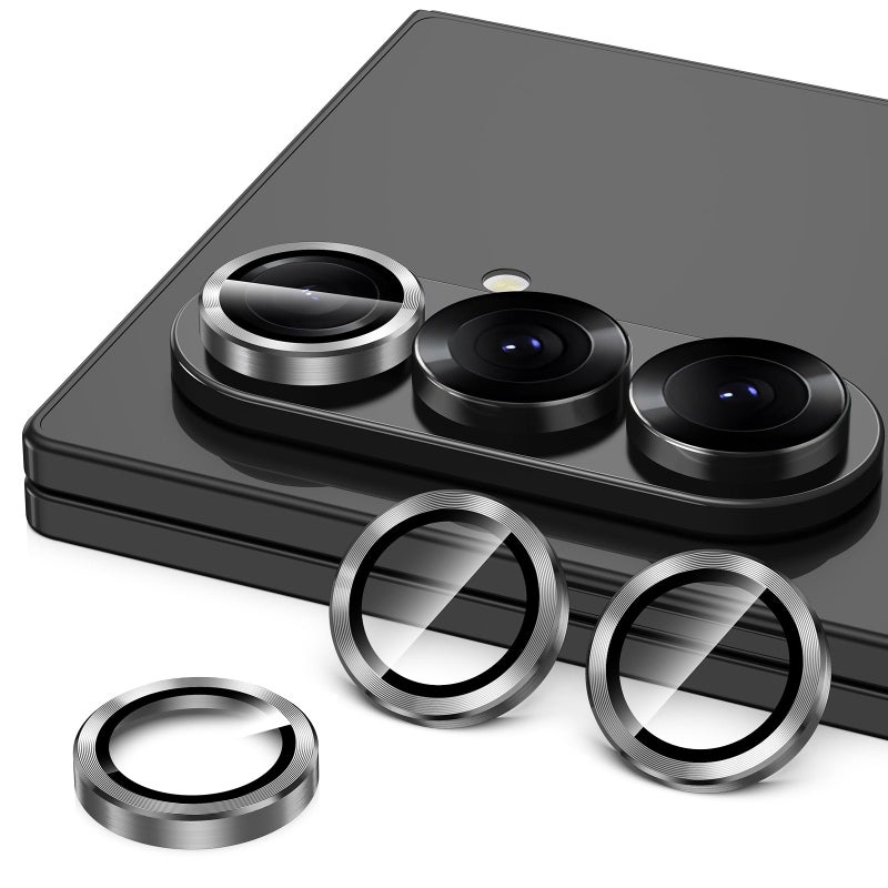 Avocase for Samsung Galaxy Z Fold 7 Camera Lens Protector, Individual Metal Ring Tempered Glass Lens Cover, [Strong Adsorption] Scratch Resistant Ultra-Thin HD Clear Lens Cover, 1 Set-Black - Image 2