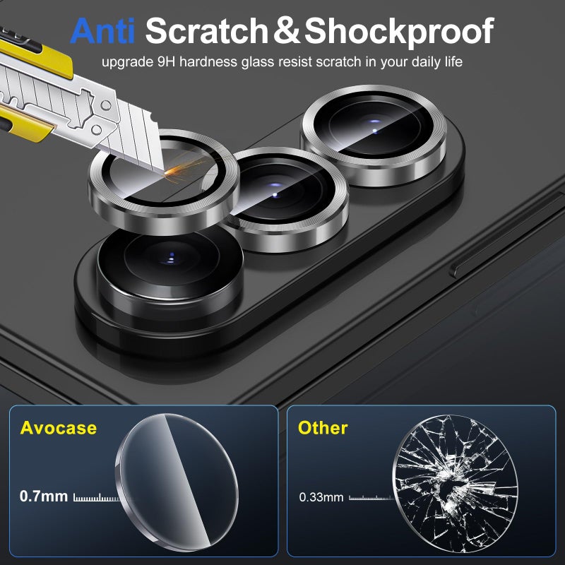Avocase for Samsung Galaxy Z Fold 7 Camera Lens Protector, Individual Metal Ring Tempered Glass Lens Cover, [Strong Adsorption] Scratch Resistant Ultra-Thin HD Clear Lens Cover, 1 Set-Black - Image 3