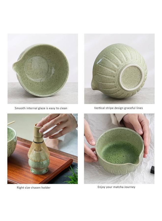 هومستر مجموعة ماتشا - مطابقة وعاء مع بوق والجلد، 15 أوقية، ماتشا سكوب ماتشا جلد الوقوف (حامل) - 4pc ماتشا المثالية مجموعة لحفل شاي ماتشا (خضراء موتلد) - Image 3
