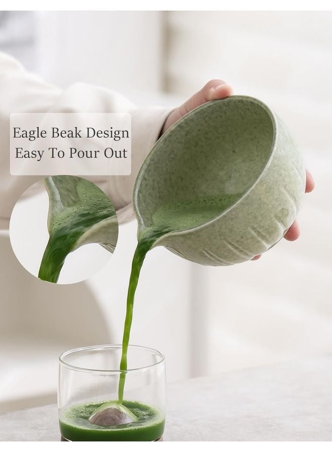 هومستر مجموعة ماتشا - مطابقة وعاء مع بوق والجلد، 15 أوقية، ماتشا سكوب ماتشا جلد الوقوف (حامل) - 4pc ماتشا المثالية مجموعة لحفل شاي ماتشا (خضراء موتلد) - Image 5