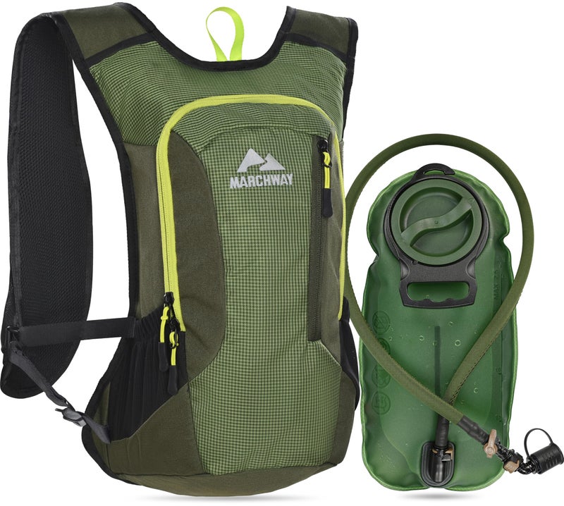 MARCHWAY Lightweight Hydration Backpack with Vest Style Straps & 2.5L TPU Water Bladder, Versatile Sleek Multi-Pocket Pack for Hiking, Cycling, Running, Backpacking, Travel (Green) - Image 1