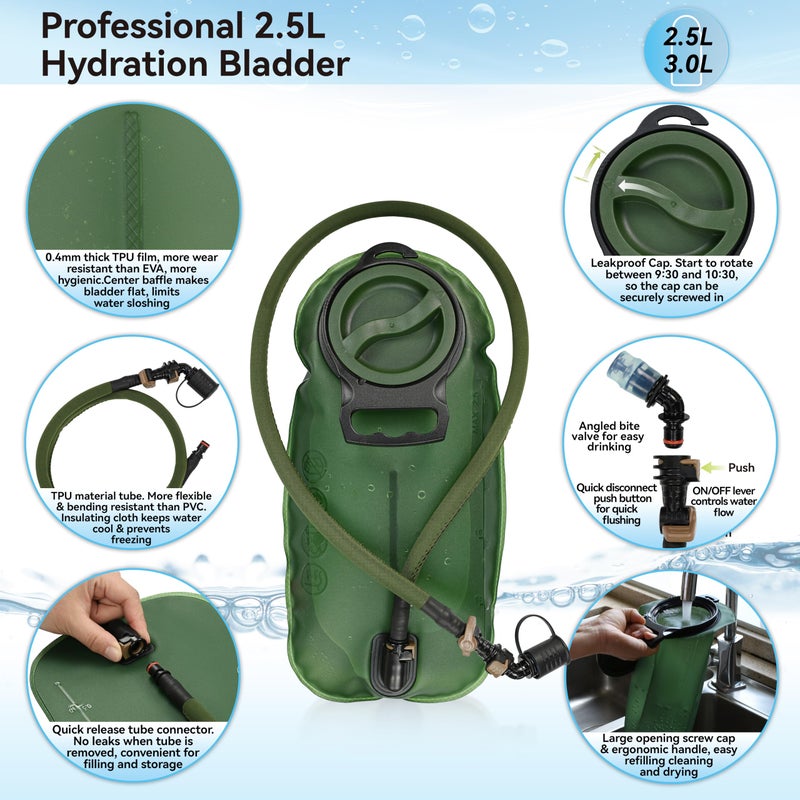 MARCHWAY Lightweight Hydration Backpack with Vest Style Straps & 2.5L TPU Water Bladder, Versatile Sleek Multi-Pocket Pack for Hiking, Cycling, Running, Backpacking, Travel (Green) - Image 5