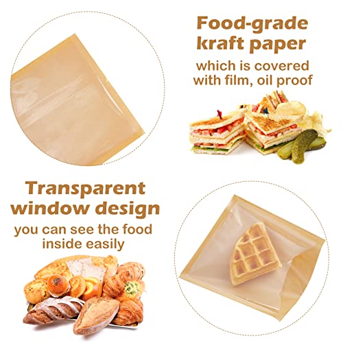 Ocmoiy 100ct Heat-Sealable Bakery Bags with Window for Egg Sandwich, Donut, Cookies Packaging, 7.1x7.5 Inches Clear Front Brown Paper Treat bags To go, Grease-Resistant (100) - Image 4