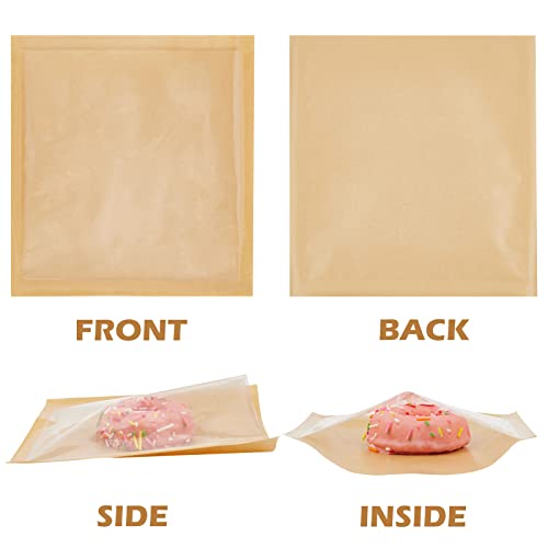 Ocmoiy 100ct Heat-Sealable Bakery Bags with Window for Egg Sandwich, Donut, Cookies Packaging, 7.1x7.5 Inches Clear Front Brown Paper Treat bags To go, Grease-Resistant (100) - Image 3