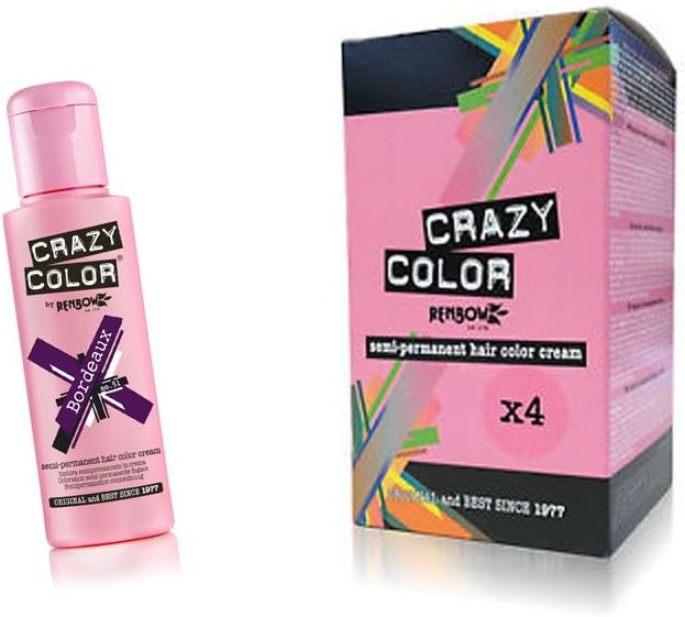 Renbow Crazy Color SemiPermanent Hair Dye Color Cream 4 x Bordeaux 100ml