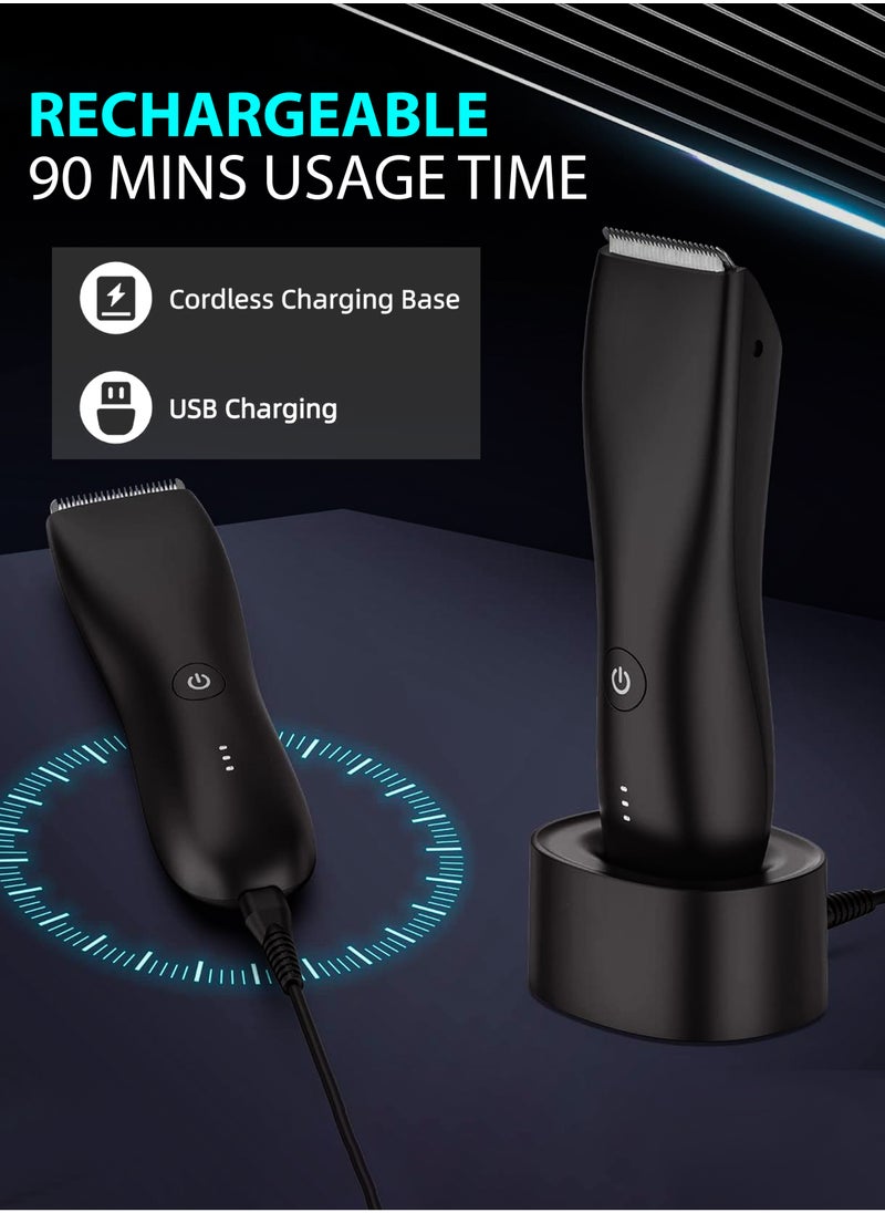 Generic - Body Hair Grooming Trimmer for Men Wireless Electric Waterproof Pubic Ball Trimmer with Dock Charger for Men’s Beard Mustache Bald Head Underarm Leg Head Hand Groin Arm Pits Private Parts Body Shaver Showerproof Wet/Dry Body Shaver Groomer for Sensitive Areas Close And Comfortable Shave - Image 1