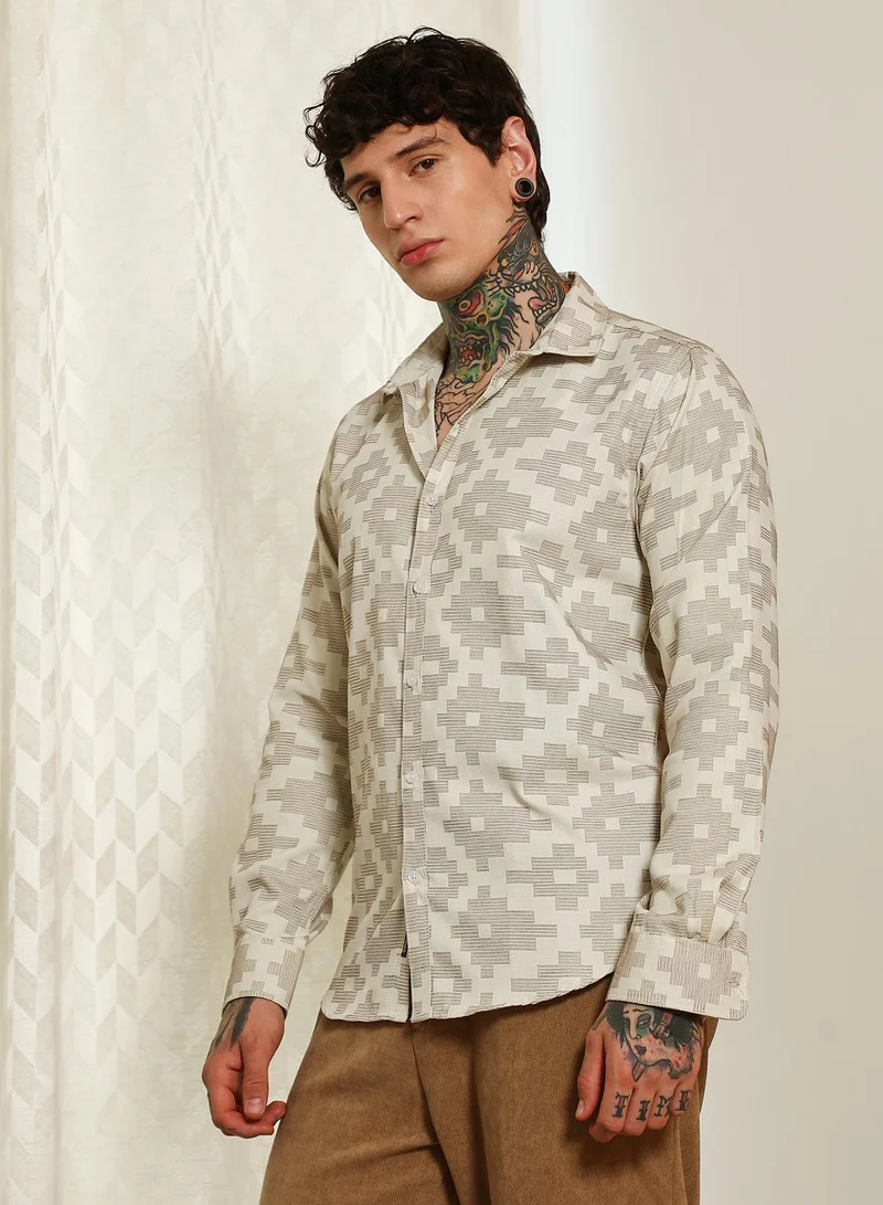 CAHOOT  Men's Geometric Pattern Cotton Blend Full Sleeve Shirt for Men | Best Price UAE