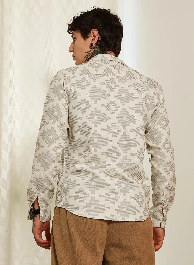 CAHOOT  Men's Geometric Pattern Cotton Blend Full Sleeve Shirt for Men | Best Price UAE