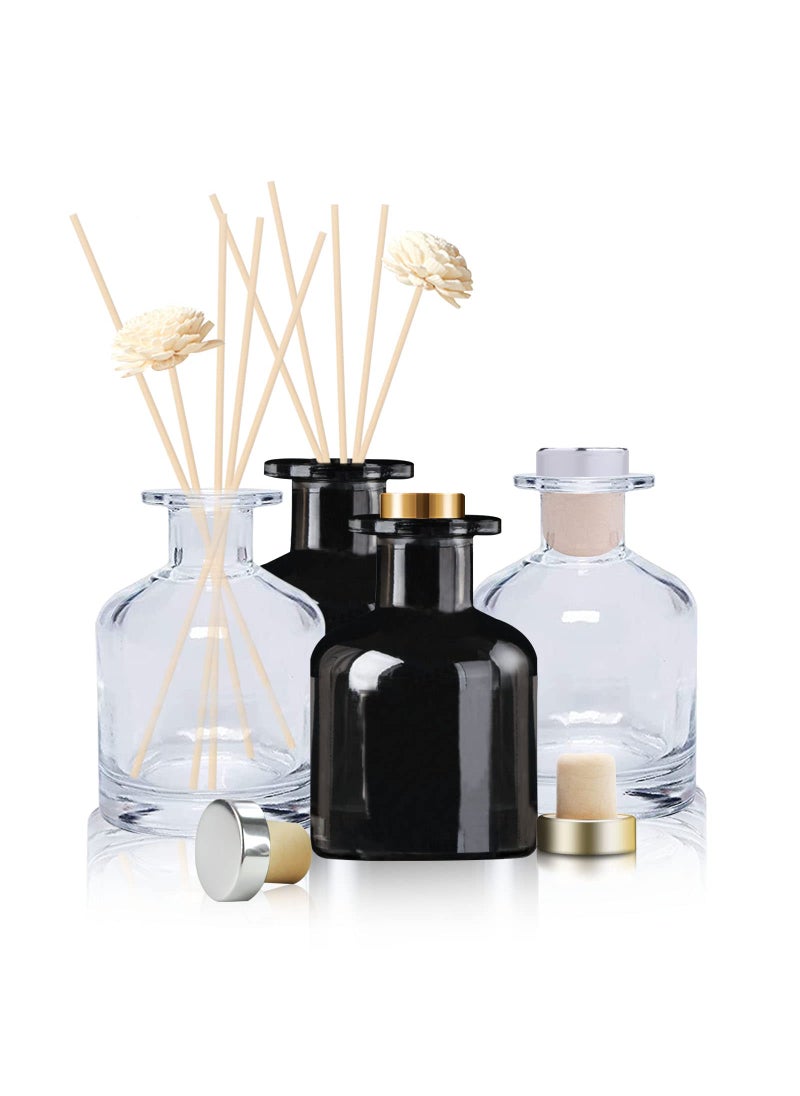 HOSSIAN HOSSIAN 2 Clear Glass Diffuser Bottles 2 Black Diffuser Bottles with Natural Reed Sticks Use for DIY Replacement Reed Diffuser Sets 4X39 Inch 