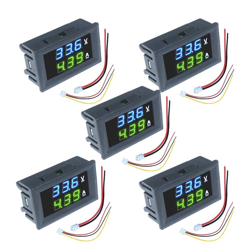 diymore 5PCS 0.28" Volt Amp Meter Digital Voltmeter Ammeter DC 100V 10A Waterproof Dual Display Current Voltage Meter Mini Ammeter Voltmeter 3 Bits Dual LED Display Panel(Blue-Green) - Image 1
