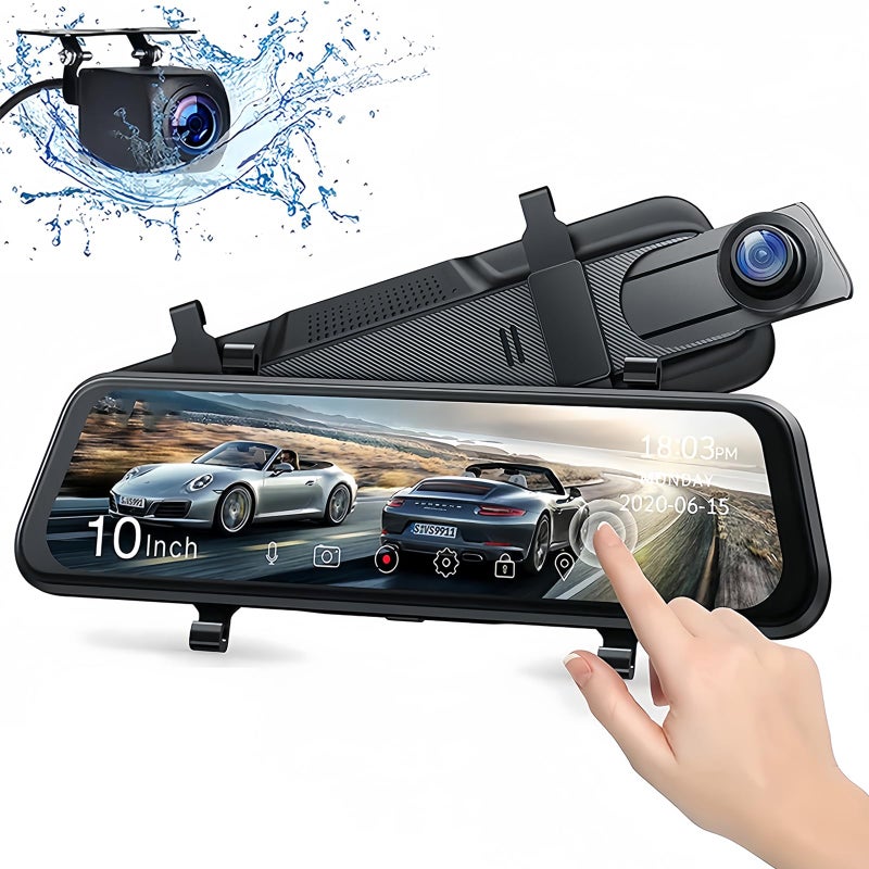 DashCam con Espejo Pantalla Táctil 10" Vidrio 2.5D para Auto, Dash Cámara para Coche Delantera y Trasera, Retrovisor con Cámara de Seguridad Automovil, Visión Nocturna, Monitor Estacionamiento - Image 1