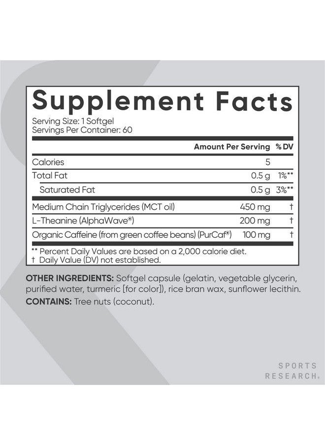 2 In 1 L Theanine Supplement With Caffeine & Mct Oil From Organic Coconuts Focused Energy Alertness & Relaxation Without Drowsiness 200Mg L Theanine 100Mg Caffeine 60 Softgels