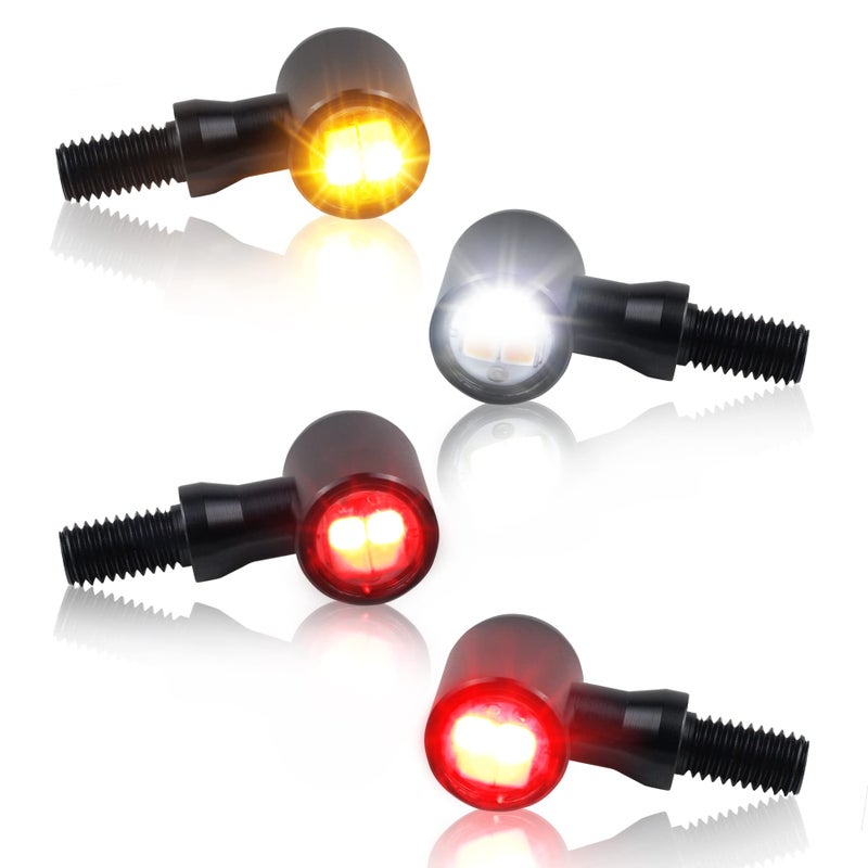 QUASCO Front Rear Motorcycle Turn Signals Universal LED Turn Signal Kit Mini Blinkers Compatible with Harley Honda Suzuki Triumph Yamaha Oval Pack of 4